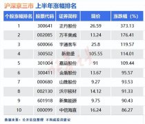 A股上半年牛熊股盘点：正丹股份成为榜首，